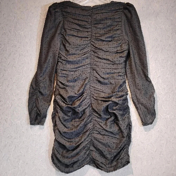 Lush NWT Ruched  Front Long Sleeve Mesh Dress in Black Size Small - Picture 7 of 14